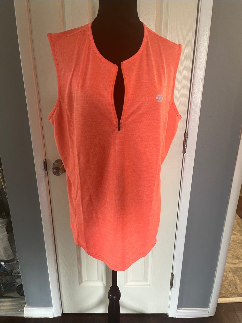 Sleeveless Zip-Front Athletic Tank in Coral
